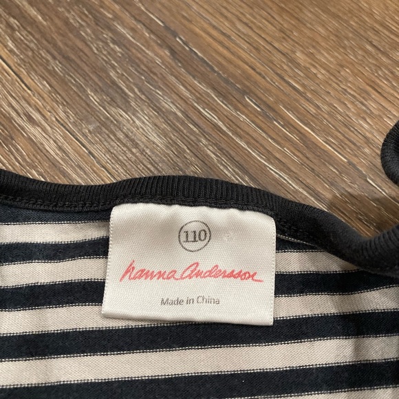 Hanna Andersson Long Sleeve Black & Gray Stripe Dress With Flowers Size 4T - Picture 8 of 9